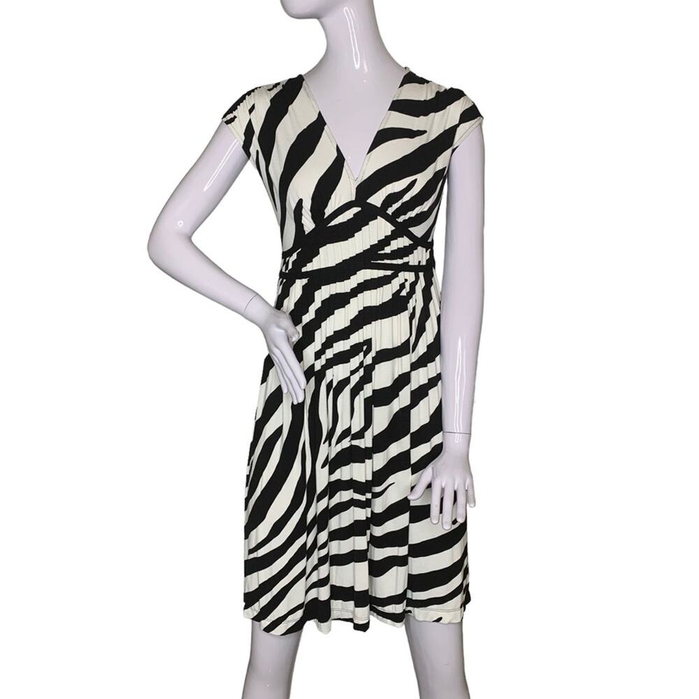 Ann Taylor Loft Dress Size 00 Zebra Print Slit Sleeves Fit and Flare